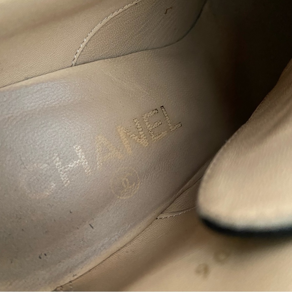 Chanel Black Leather CC Cap Toe Lace Up Platform Ankle Boots - Picture 15 of 16